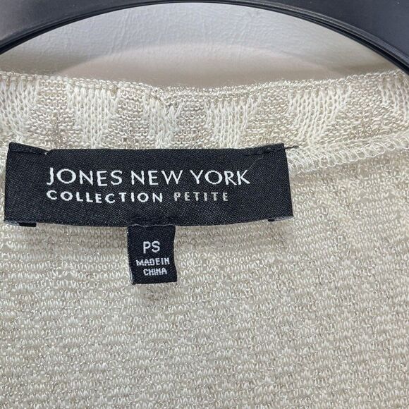 Jones New York Cardigan Sweater Sz PS Taupe Metallic Long Sleeve Top Tie Front - Picture 9 of 16
